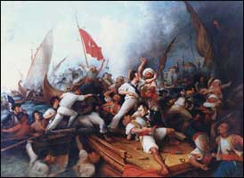 U.S. sailors in hand to hand combat with Barbary pirates. 
