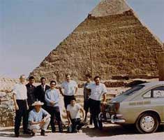 The x-ray team in front of the Great Pyramid. Alvarez is on the left. 