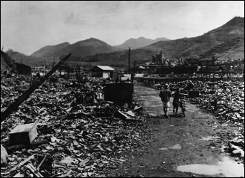 Devastation of Nagasaki after the dropping of the plutonium bomb. 