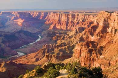 Panoramic view of the Grand Canyon and Colorado River. 