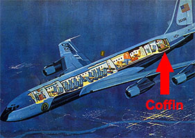 A cutaway view of Air Force One showing the coffin in the back. 
