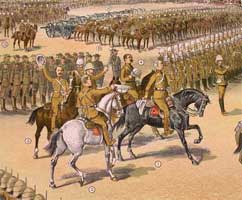 Kitchener riding a white horse to distinguish him from the rest of the generals. .