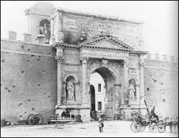 Porta Pia, showing the holes made by Italian artillery in its assault on Rome.