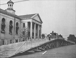 Special ramps were constructed to raise the street when no elevator was available. 