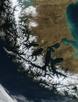 Satellite view of the Strait of Magellan. 