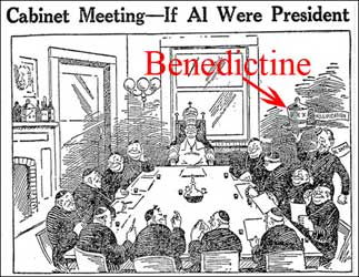 Cartoon showing a Roman cabinet meeting in the White House. 