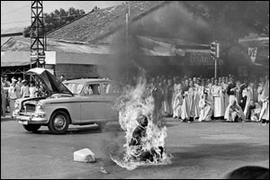 Buddhist monk Thich Quang Duc burned himself alive at a busy Saigon intersection. 