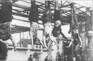 Some of the Fascists who were hung upside down in Milan's Piazzale Loretto. 