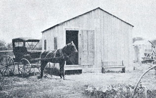 The deluxe quarters of the Pest House: author's horse and buggy.